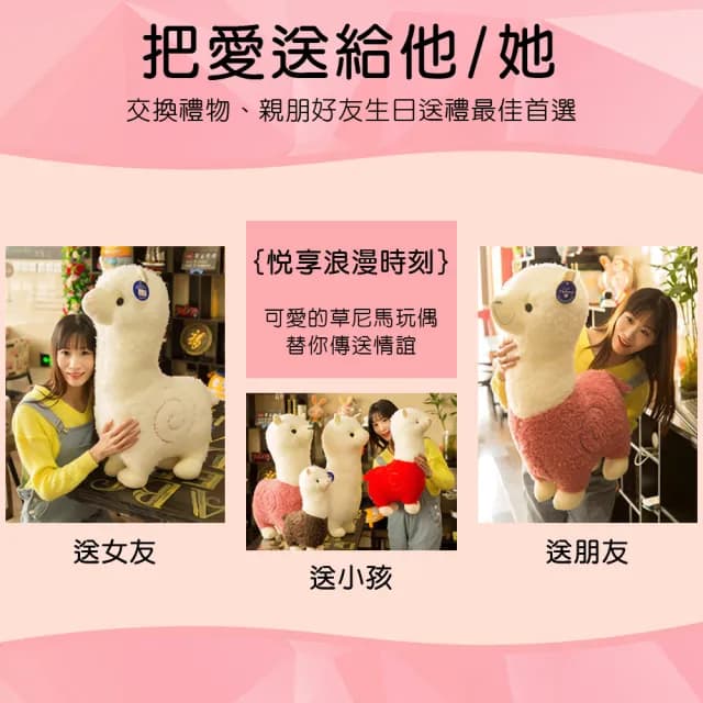 【居家新生活】草泥馬娃娃公仔 羊駝38CM抱枕(布偶 綿羊娃娃 抱枕 安撫娃娃 生日禮物 聖誕禮物)
