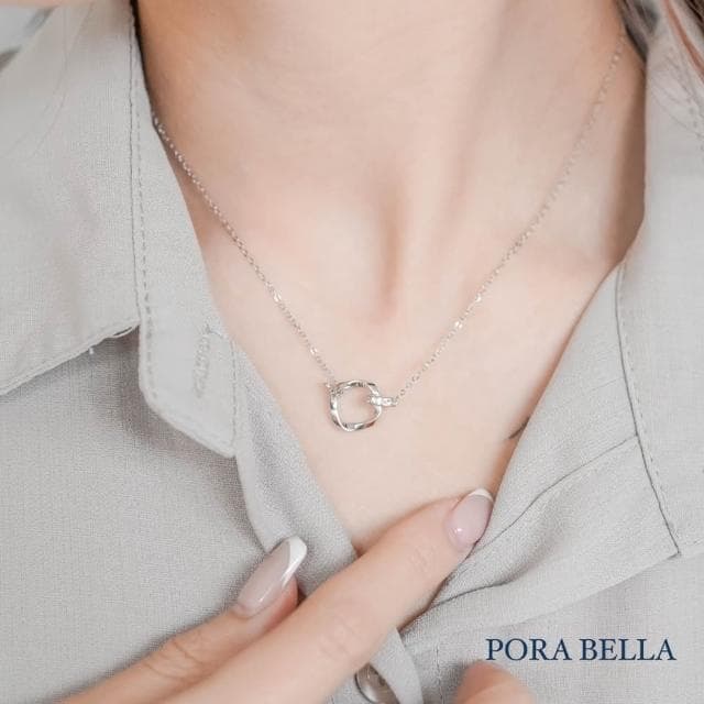 【Porabella】925純銀鋯石項鍊 幾何雙環造型項鍊 純銀項鍊 母親節禮物 告白 生日禮物 Necklace