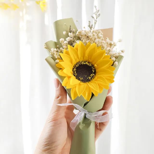 【拍照道具】ins向日葵送禮手工小花束(太陽花 人造花 永生花 假花 擺飾 婚禮 情人節 告白 畢業 生日禮物)