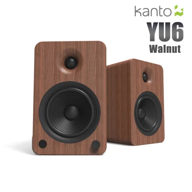 【Kanto】YU6 藍牙立體聲書架喇叭(深色胡桃木紋款)