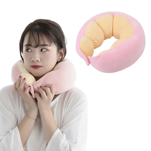 【安心睡】撞色可愛豆莢U型護頸枕頭(少女粉色 柔軟舒適 出國必備 靠枕 睡枕 午休 辦公室小物 禮物)