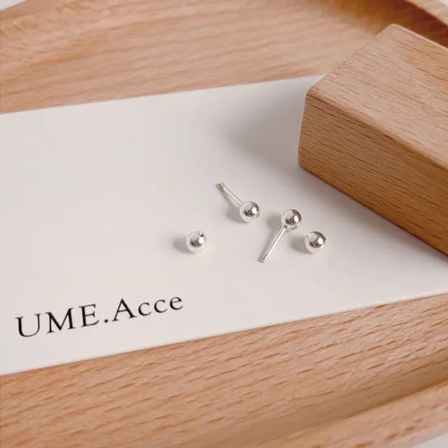 【UME.Acce】情人節禮物 S999純銀雙圓球轉珠耳環/一對售 S999純銀 純銀耳環 耳骨釘 圓球耳環 轉珠耳環