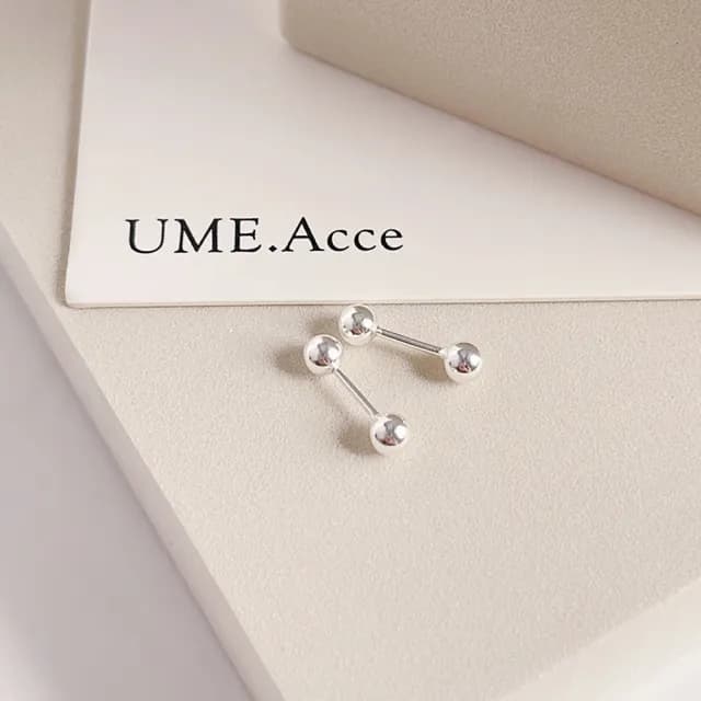 【UME.Acce】情人節禮物 S999純銀雙圓球轉珠耳環/一對售 S999純銀 純銀耳環 耳骨釘 圓球耳環 轉珠耳環