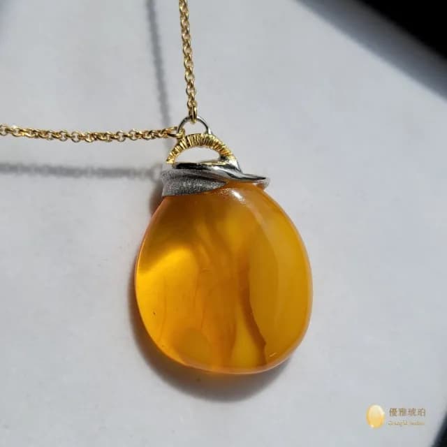 【優雅琥珀】母親節禮物  金絞蜜項鍊(具國際琥珀協會鑑定卡)