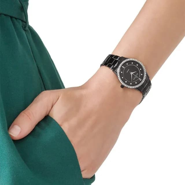 【SKAGEN】超薄陶瓷晶鑽女錶-黑 禮物 送禮 推薦(347SBXBC)