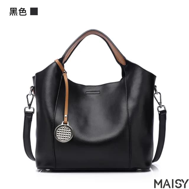 【MAISY】情人節禮物 真皮 歐美流行風格牛皮子母手提包(真皮包包 現+預  黑色／卡其棕／灰色／紫色／綠色)