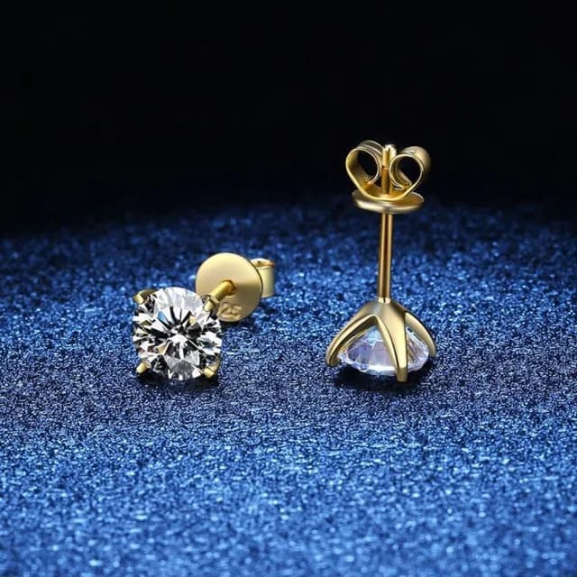 【巴黎精品】現貨+預購 莫桑石耳環925純銀耳針(1克拉D色鍍金四爪女飾品a1co44)