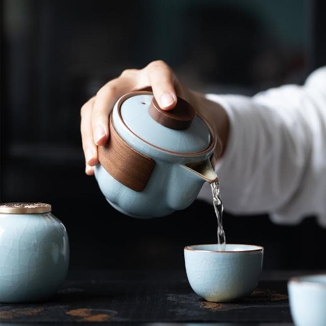 【美味好伙伴】悠遊旅行茶具組 汝窯 哥窯 露營 野餐(茶具 茶壺 茶杯 茶倉 茶葉罐 爬山 健走)