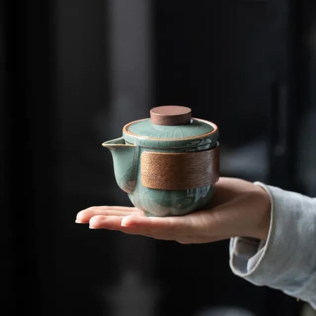 【美味好伙伴】靜心旅行茶具組 哥窯(茶具 茶壺 茶杯 茶倉 茶葉罐 爬山 健走)