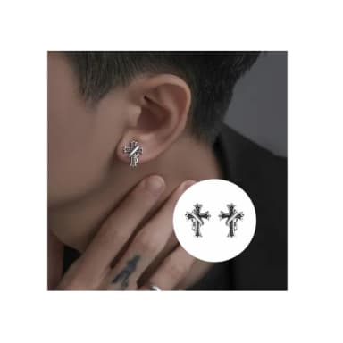 【A&R】韓版s925純銀復古十字架耳釘款耳環(男女款  抗過敏 個性 情人節 生日禮物)