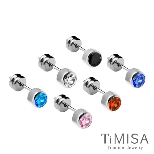 【TiMISA】極簡晶鑽 純鈦耳環(5色可選)