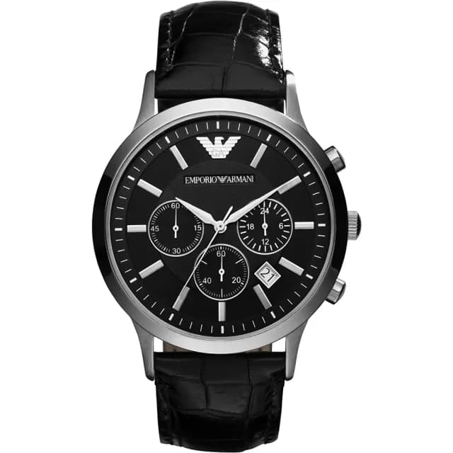 【EMPORIO ARMANI】優質型男三眼皮帶腕錶-黑 禮物 送禮 推薦(AR2447)