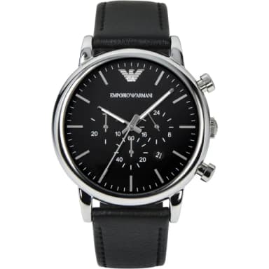 【EMPORIO ARMANI】Classic 城市時尚三眼計時手錶-黑/46mm 禮物 送禮 推薦(AR1828)