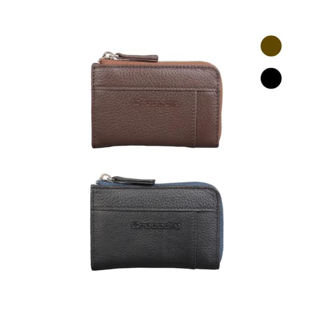 【Crocodile】雙11 鱷魚皮件 荔紋系列 真皮 1卡 零錢包 拉鍊零錢袋 0103-08004(真皮包包 荔紋系