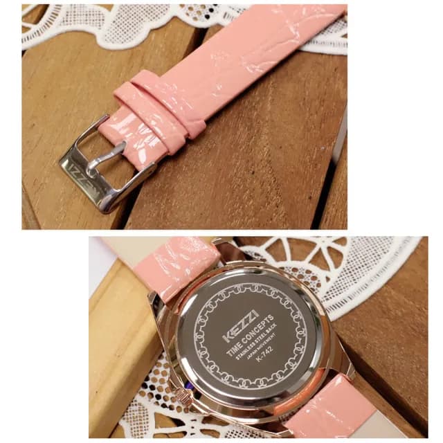 【微笑安安】香港品牌KEZZI＊雙圈滑動晶鑽皮帶女錶(共4色)