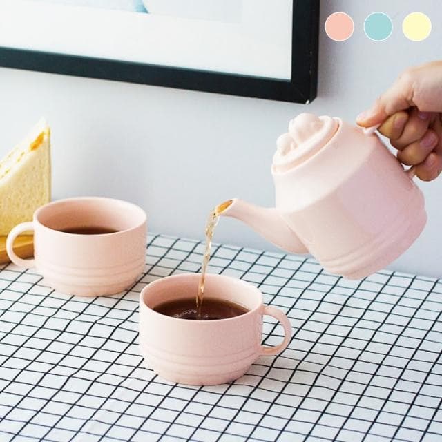 【嘿豬豬 x 交換禮物】茶壺杯組(杯子2入+壺 陶瓷餐具 可愛造型 下午茶組 茶具組 泡茶壺 入厝禮物)
