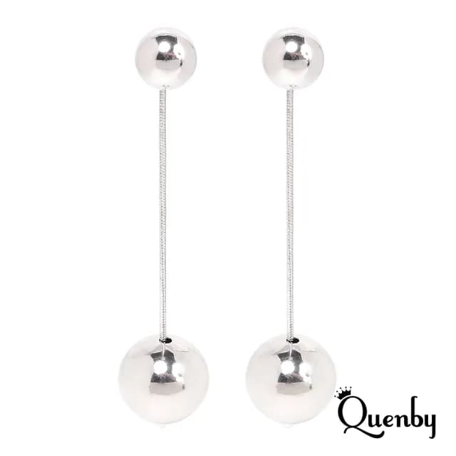 【Quenby】925純銀 質感鋼珠垂墜耳環/耳針(耳針/飾品/配件)