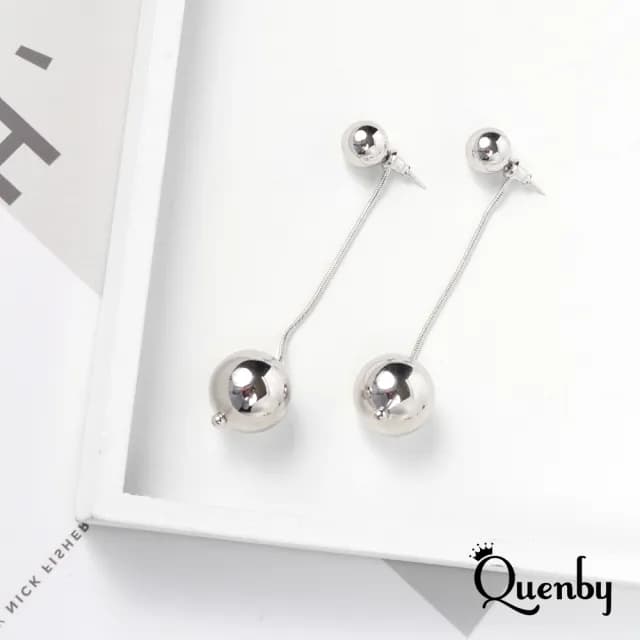 【Quenby】925純銀 質感鋼珠垂墜耳環/耳針(耳針/飾品/配件) - momo購物網 - 好評推薦 -