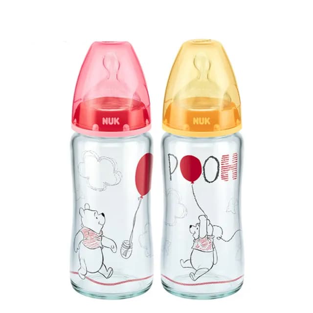 【NUK 官方直營】迪士尼寬口玻璃奶瓶240ml-附1號中圓洞矽膠奶嘴0m+(適合0-6個月)