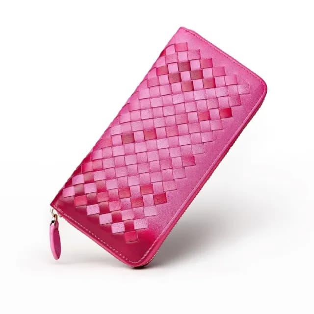 【玩皮工坊】 羊皮編織多隔層女士皮夾長夾錢包KN06(7色可選)