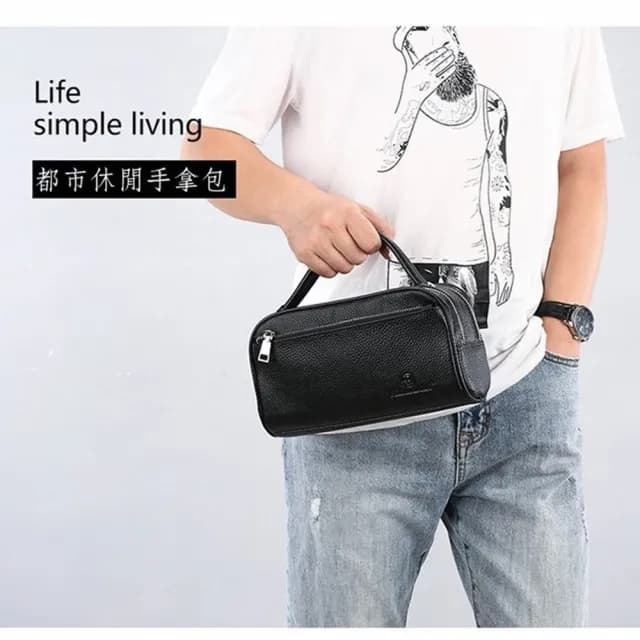【玩皮工坊】父親節禮物 真皮頭層牛皮男士休閒手提包手提袋男包LB355(經典黑色)