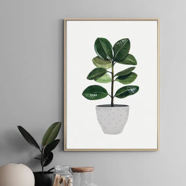【菠蘿選畫所】盆栽意趣 – 橡膠樹-50x70cm(畫/植物/餐桌佈置/拍照道具/咖啡廳/客廳)