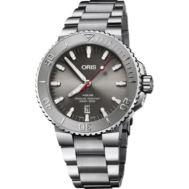 【ORIS 豪利時】水鬼 Aquis Relief 日期潛水機械錶-灰/43.5mm 禮物 送禮 推薦(0173377304153-0782405PEB)