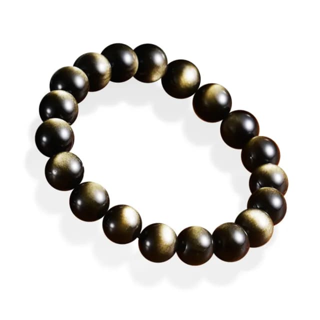 【財神小舖】3A級 天然金曜石手鍊10mm 避邪擋煞 招財(開運手鍊 已開光 高雄進寶財神廟 黑曜石金曜石)