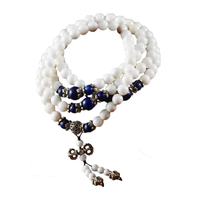 【財神小舖】108珠青金石藏銀硨磲手鍊 佛珠 念珠 平安祈福 開運 轉運 招財(已開光 佛教七寶  保平安 護身)