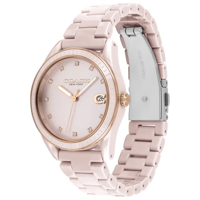 【COACH】官方授權經銷商 優雅質感陶瓷晶鑽腕錶-36mm/粉 雙11 禮物(14503264)