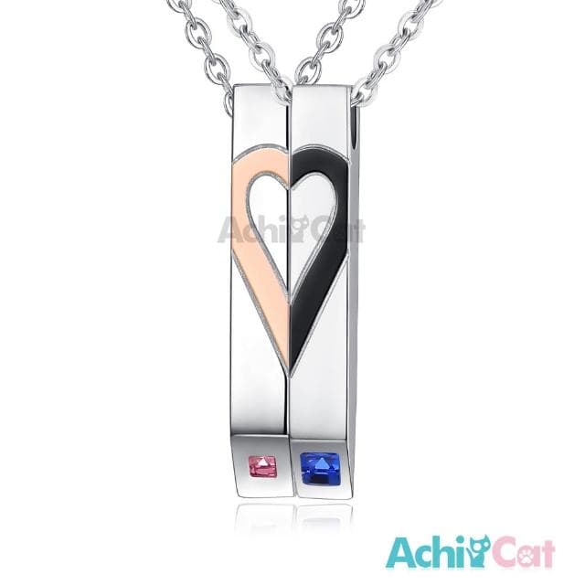 【AchiCat】純銀情侶對鍊．皇冠． 愛心(新年禮物)