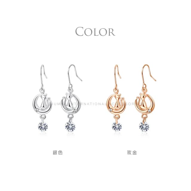 【GIUMKA】新年禮物．貓咪耳環．耳勾式(銀色/玫金)