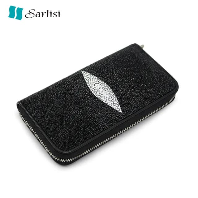 【Sarlisi】經典珍珠魚皮長夾真皮錢包中長款錢夾