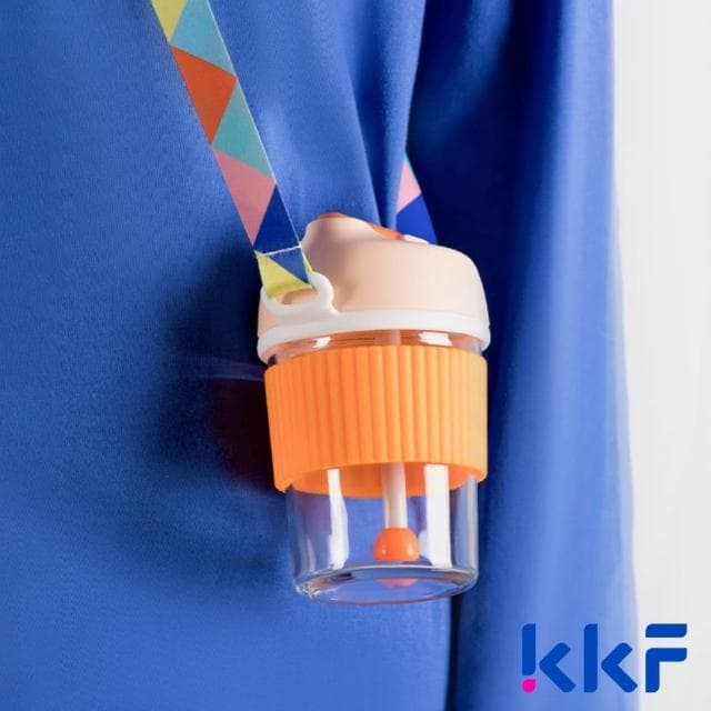 【KKF 吻吻魚】彩虹啵啵兩用吸管隨行杯 365ml(耐熱玻璃、可拆洗、吸管直飲兩用、附精美包裝、送禮推薦)