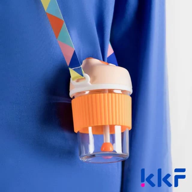 【KKF 吻吻魚】彩虹啵啵兩用吸管隨行杯 365ml(耐熱玻璃、可拆洗、吸管直飲兩用、附精美包裝、送禮推薦)