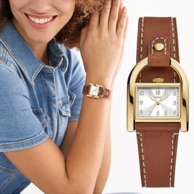 【FOSSIL】Harwell 復古鎖頭造型女錶-28mm 禮物 送禮 推薦(ES5264)