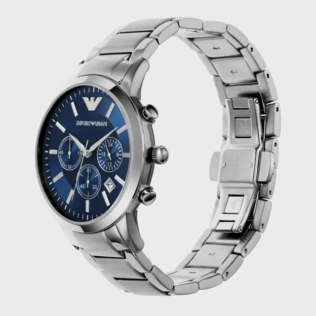 【EMPORIO ARMANI】Classic 三眼計時手錶-藍x銀/43mm 禮物 送禮 推薦(AR2448)