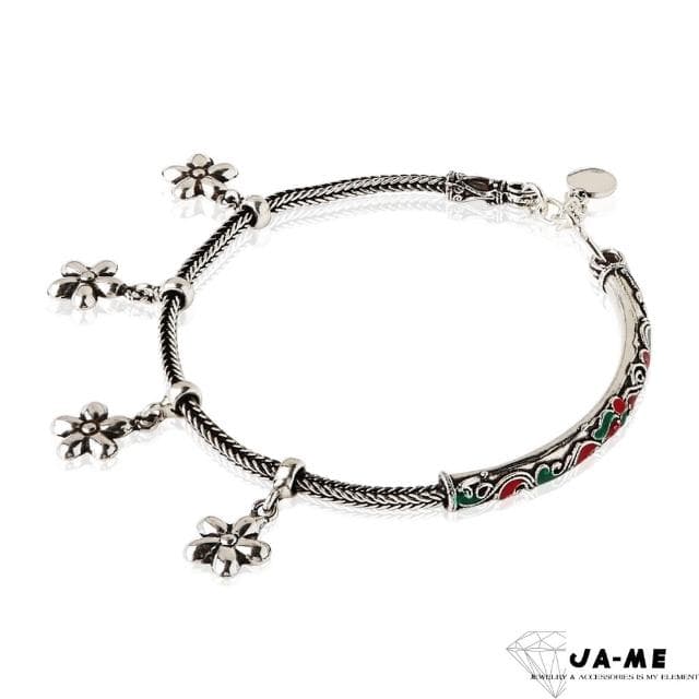 【JA-ME】千足銀小花琺瑯手鍊 男士或大手圍女士適合(母親節禮物/現貨)