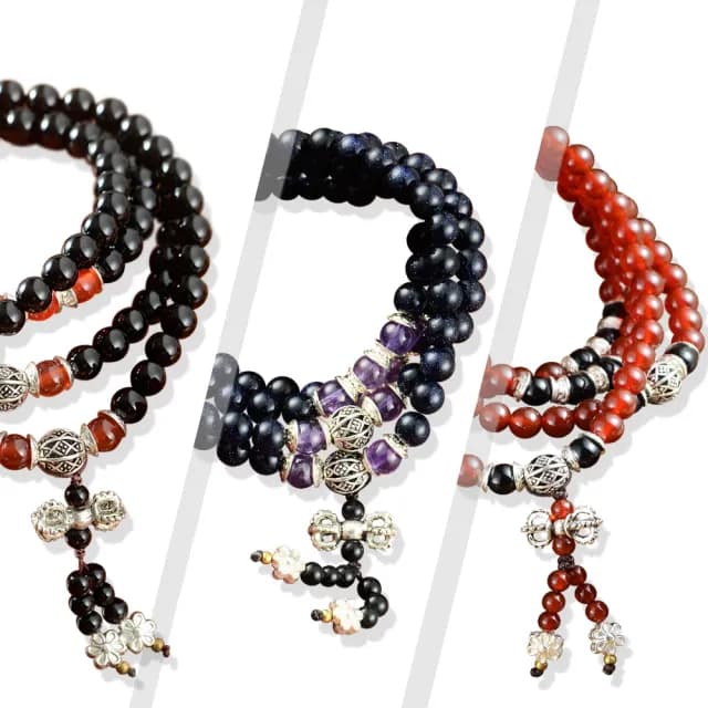 【財神小舖】108珠藏銀手鍊 佛珠 念珠 平安祈福 開運 轉運(已開光 3款可選 佛教七寶  保平安 護身)