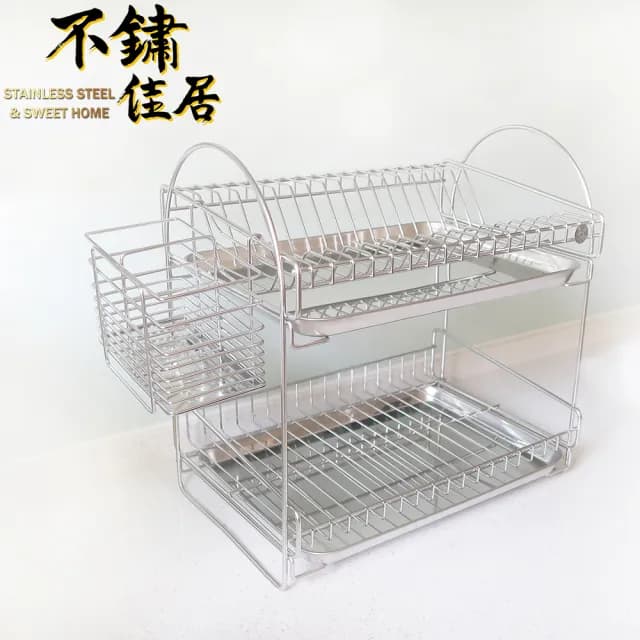 【不鏽佳居】304不鏽鋼雙層碗盤瀝水架附筷子刀叉餐具瀝水架(304 碗盤 瀝水 瀝乾 瀝水架 置物架)