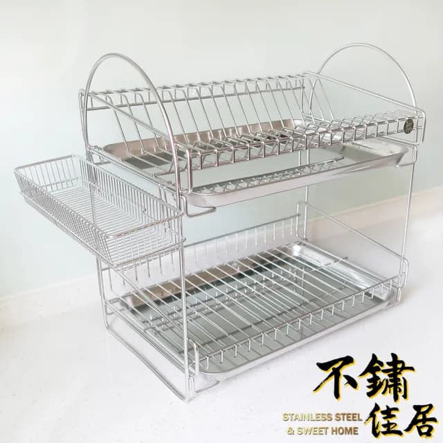 【不鏽佳居】304不鏽鋼雙層碗盤瀝水架附掛勾式筷子餐具瀝水架(304 碗盤 瀝水 瀝乾 瀝水架 置物架)