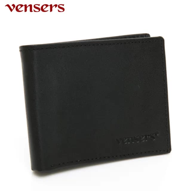 【Vensers】情人節禮物 七夕 真皮包包  小牛皮潮流個性皮夾-(NB019902黑色短夾)