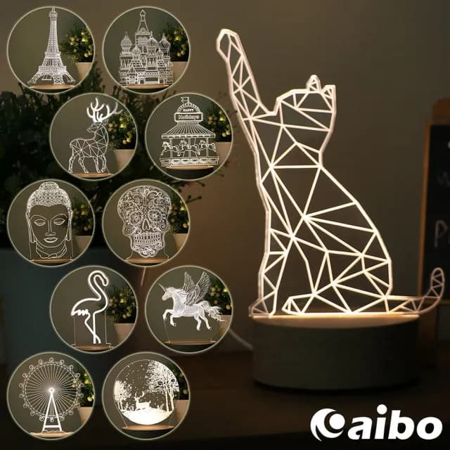 北歐風3D立體造型 LED原木底座USB小夜燈-摩天輪(聖誕節/交換禮物)