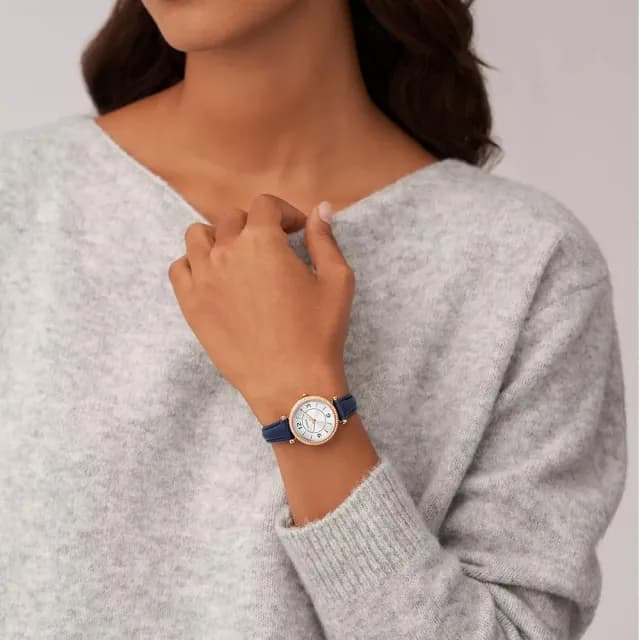 【FOSSIL】Carlie 晶鑽皮帶女錶-海軍藍/28mm 禮物 送禮 推薦(ES5295)