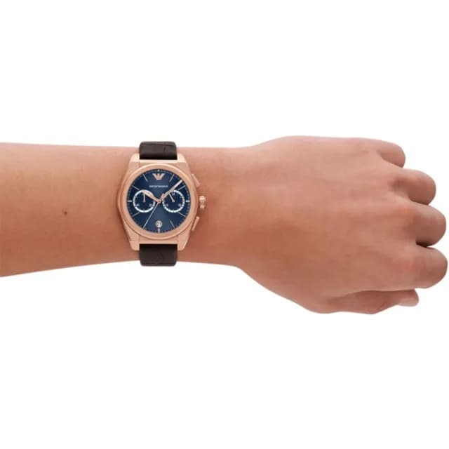 【EMPORIO ARMANI】亞曼尼 雙眼計時手錶-咖啡皮帶/43mm 禮物 送禮 推薦(AR11563)