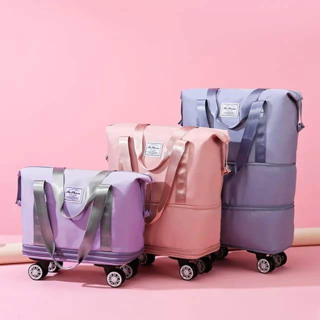 【ANTIAN】大容量三層折疊萬向輪旅行托運包 滑輪手提包 乾濕分離行李包 出差拖輪短途旅行