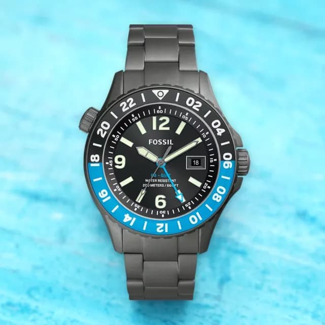 【FOSSIL】GMT 限量鈦金屬200米潛水錶-灰/45mm 禮物 送禮 推薦(LE1100)