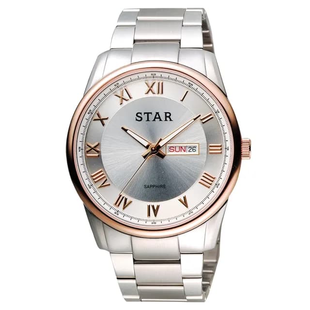 【STAR】時代 羅馬城市時尚手錶-銀x玫瑰金框/43mm 送禮 禮物 推薦(1T1512-211RG-W)