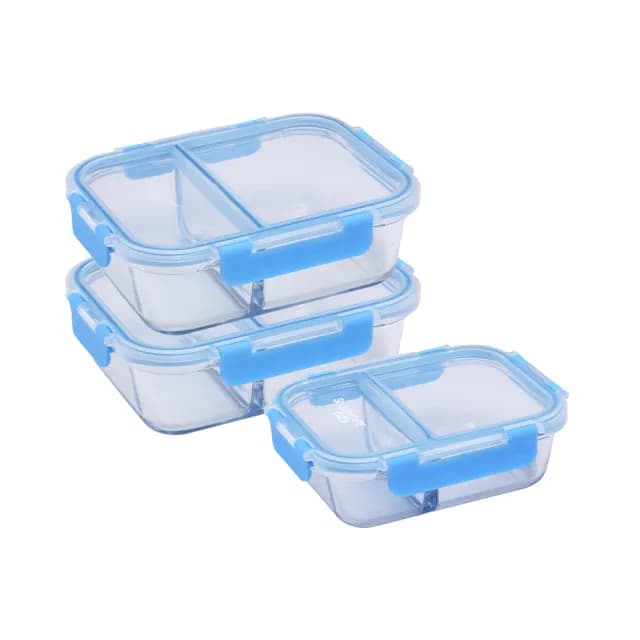 【CorelleBrands 康寧餐具】好攜帶分隔玻璃保鮮盒三件組-C16(620mlx1+1050mlx2 多色可選)