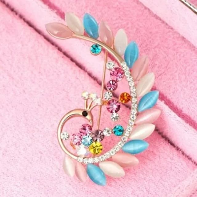 【米蘭精品】現貨+預購 胸針鍍18K金鑲鑽胸章(彩色羽毛貓眼石水晶生日情人節聖誕節交換禮物女飾品73gv4)